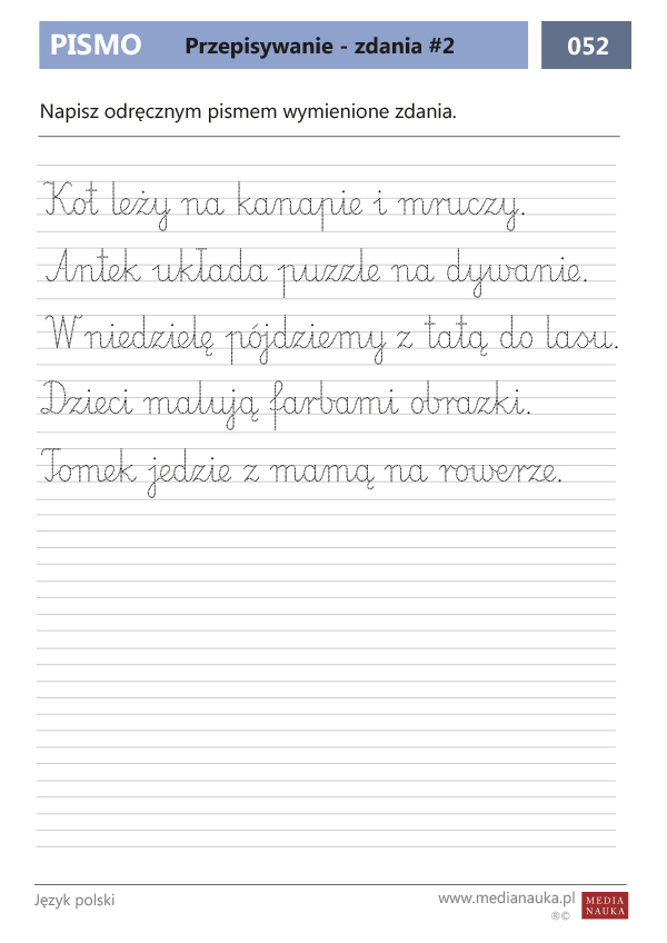 Karta pracy Przepisywanie - zdania #2