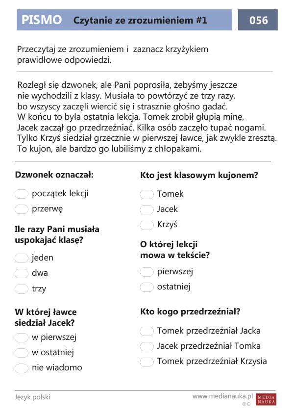 Karta pracy Czytanie ze zrozumieniem #1