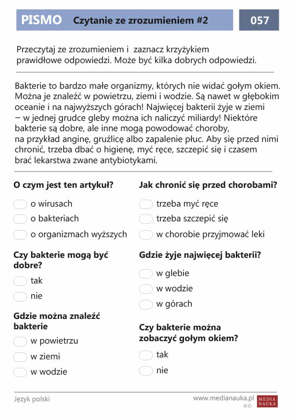 Karta pracy Czytanie ze zrozumieniem #2