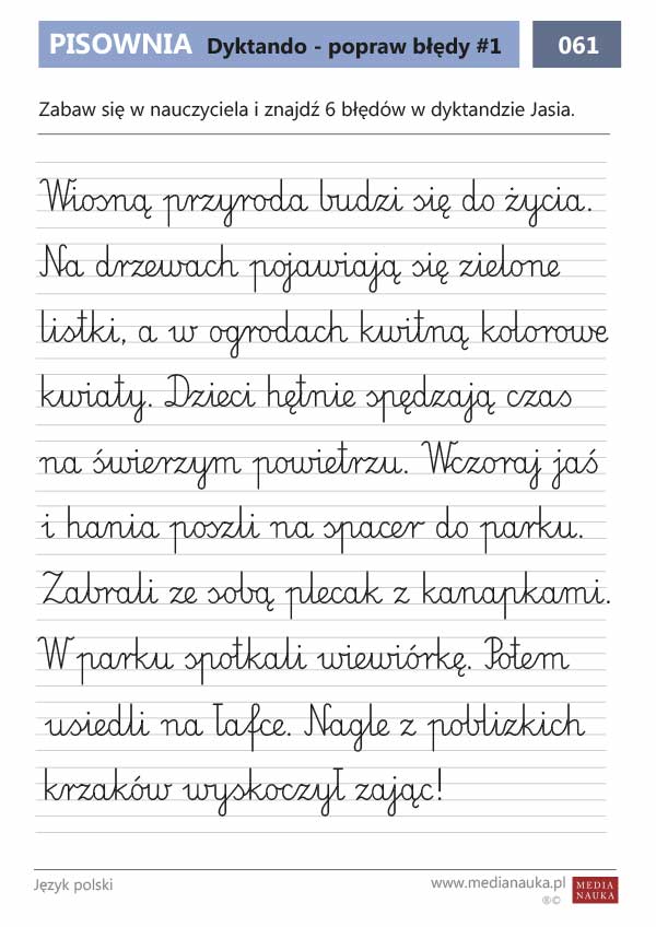 Karta pracy Dyktando - popraw błędy #1