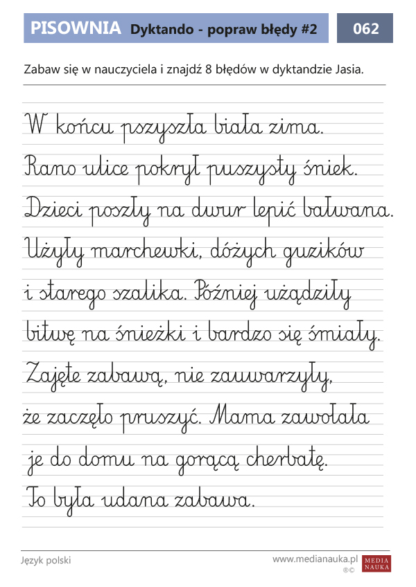 Karta pracy Dyktando - popraw błędy #2