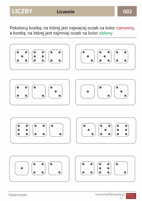 Karta pracy Liczenie — kości do gry