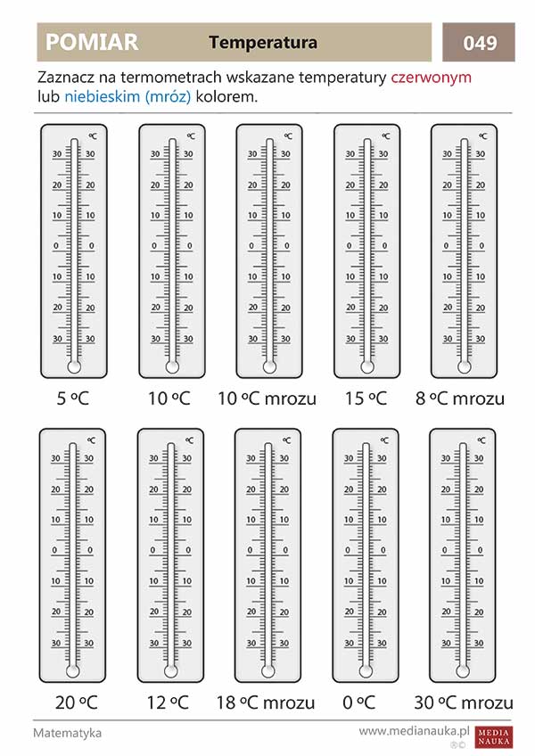 Odczytywanie Temperatury Na Termometrze Karty Pracy Karta pracy - Temperatura - medianauka.pl