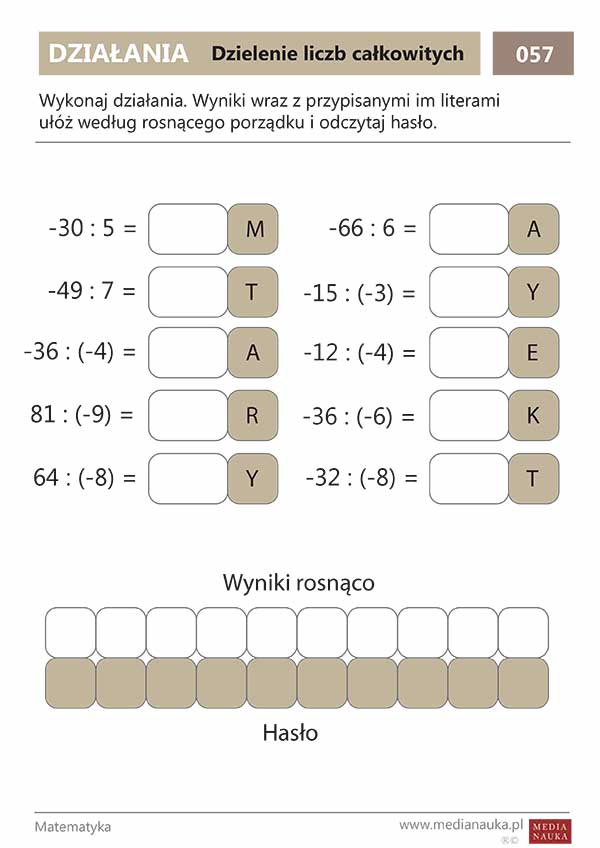 Rachunki Pamięciowe Na Dużych Liczbach Klasa 4 Karta pracy - Dzielenie liczb całkowitych - medianauka.pl
