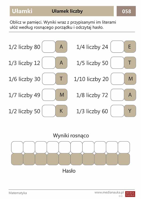 Karta pracy ułamek liczby