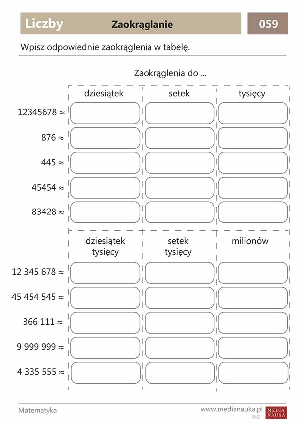 Zaokrąglanie Liczb Klasa 6 Pdf Karta pracy - Zaokrąglanie - medianauka.pl