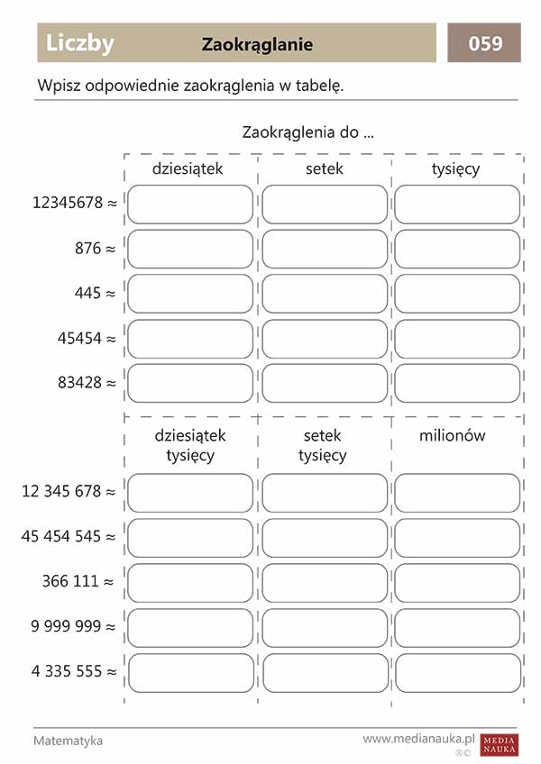 Karta pracy Zaokrąglanie