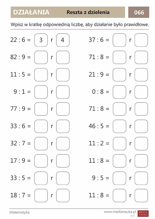 Karta pracy Reszta z dzielenia