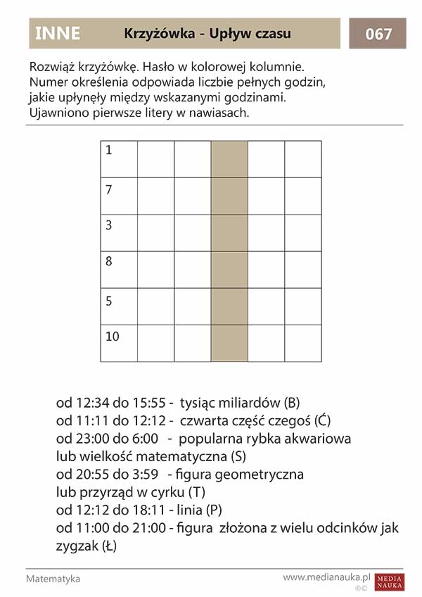 Karta pracy Krzyżówka — Ile czasu?