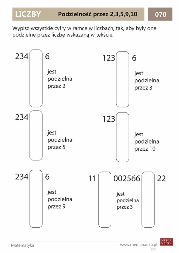 Cechy Podzielności Liczb Sprawdzian Klasa 4 Karta pracy - Podzielność liczb - medianauka.pl