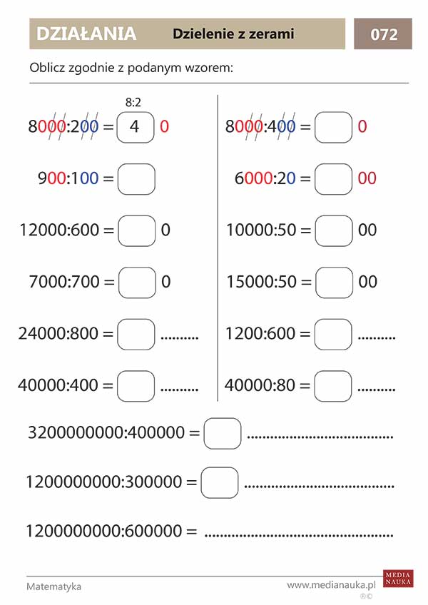 Karta pracy Dzielenie z zerami