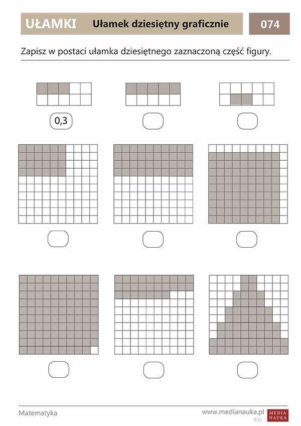 Karta pracy Ułamki dziesiętne graficznie