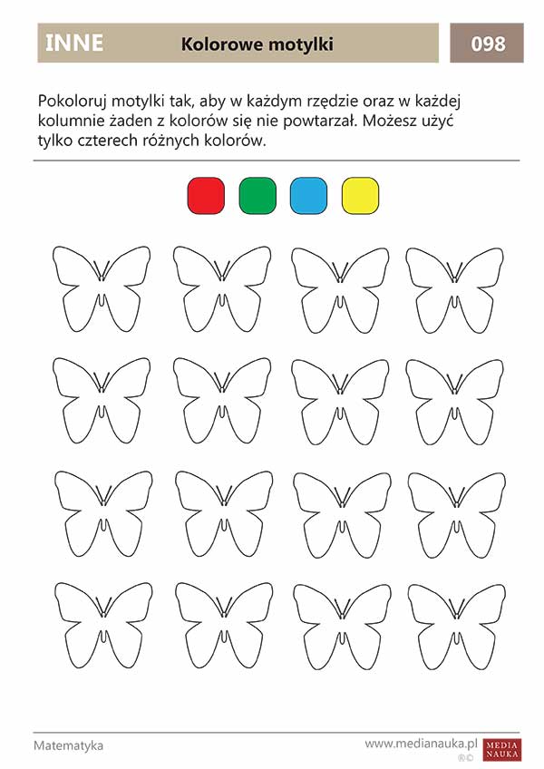 Karta pracy Kolorowe motylki