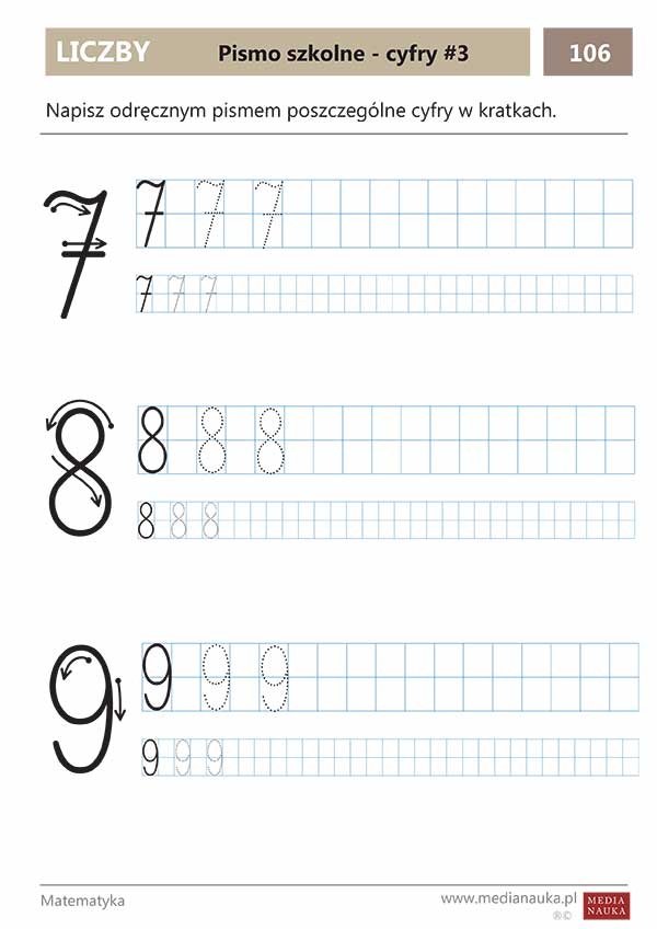 Karta pracy Pismo szkolne — cyfry #3