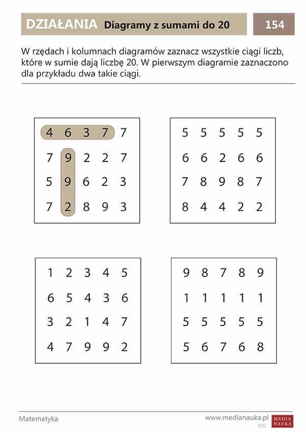 Karta pracy Diagramy z sumami do 20