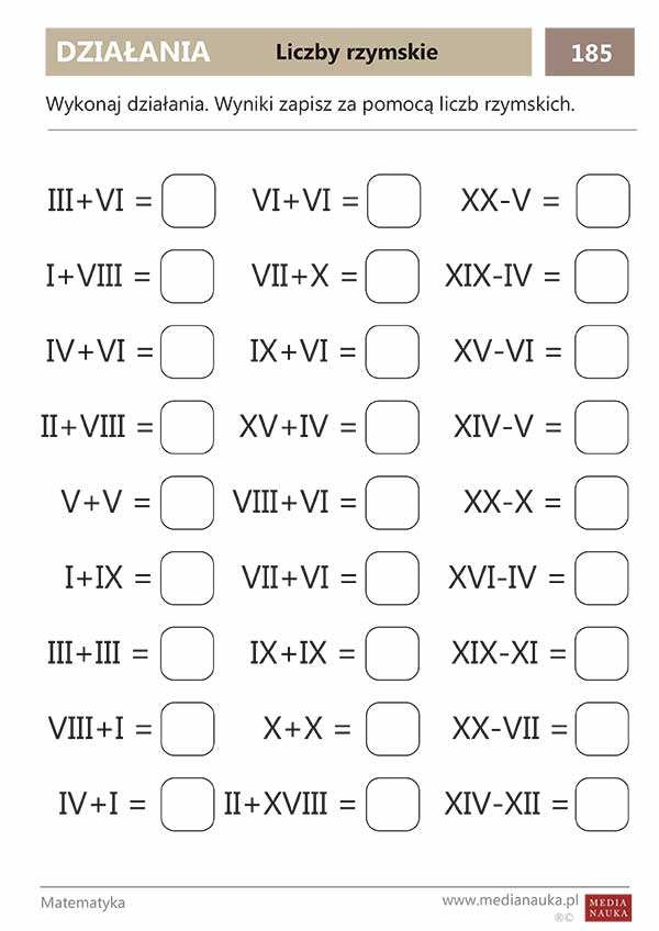 Karta pracy Liczby rzymskie