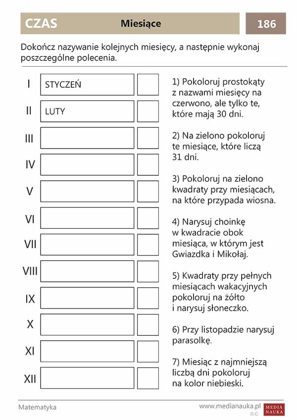 Zdanie I Równoważnik Zdania Karta Pracy Klasa 4 Karta pracy - Miesiące - cechy - medianauka.pl