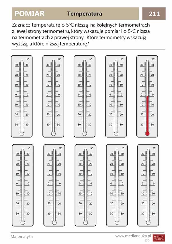 Odczytywanie Temperatury Na Termometrze Karty Pracy Karta pracy - Temperatura - medianauka.pl