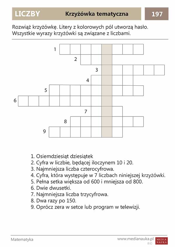 Karta pracy Krzyżówka tematyczna