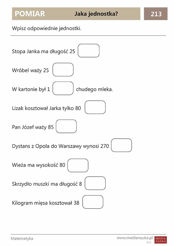 Jednostki Monetarne Klasa 4 Zadania Pdf Karta pracy - Jaka jednostka? - medianauka.pl