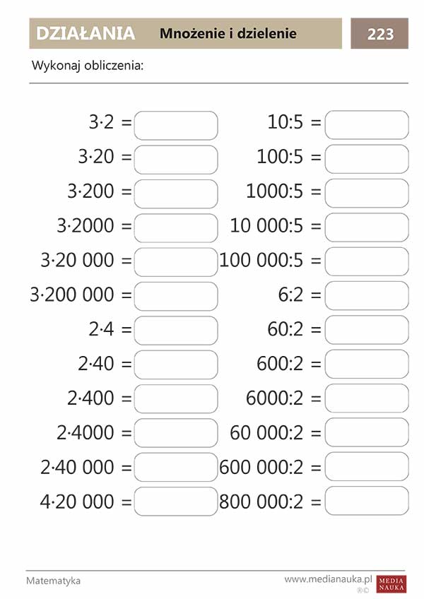 Karta pracy Mnożenie i dzielenie