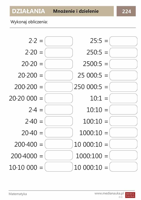 Karta pracy Mnożenie i dzielenie