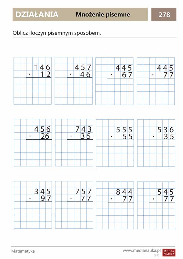 Karta pracy Mnożenie pisemne