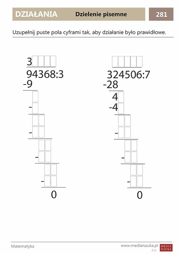 Karta pracy Dzielenie pisemne