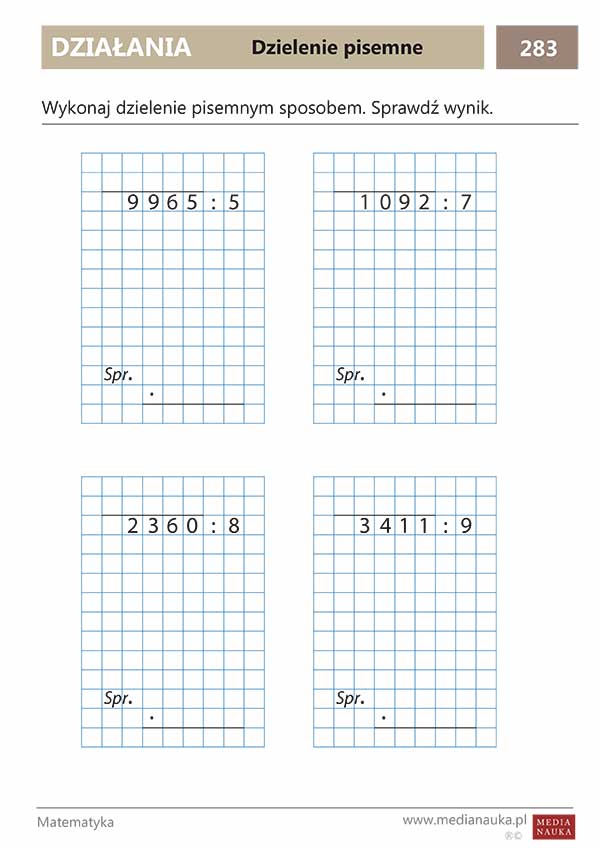 Karta pracy Dzielenie pisemne