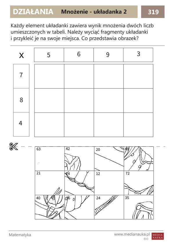 Karta pracy Mnożenie - układanka 2