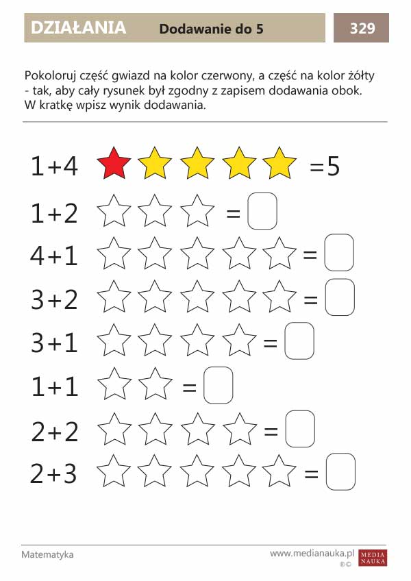 Karta pracy Dodawanie do 5
