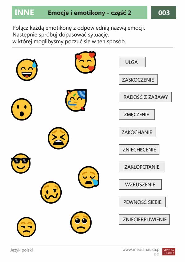 Karta pracy Emocje i emotikony - część 2