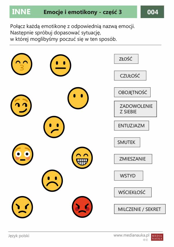 Karta pracy Emocje i emotikony - część 3