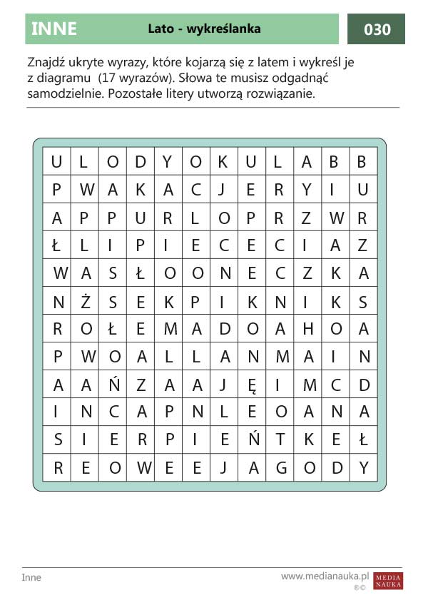 Karta pracy Lato - wykreślanka