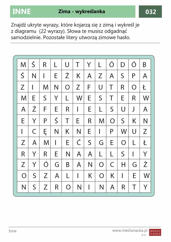 Karta pracy Zima - wykreślanka