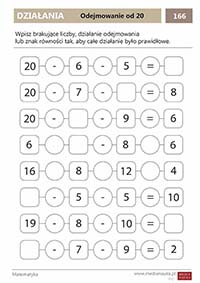 Karta pracy Odejmowanie od 20