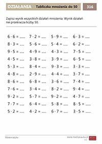 Karta pracy Tabliczka mnożenia do 50