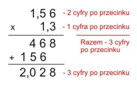 mnożenie pisemne ułamków dziesiętnych - przykład