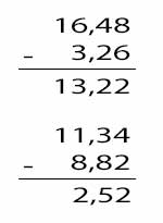 Odejmowanie pisemne ułamków dziesiętnych - przykład