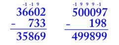 odejmowanie pisemne - przykłady