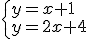 \begin{cases}y=x+1\\y=2x+4\end{cases}