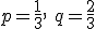 p=\frac{1}{3},\ q=\frac{2}{3}