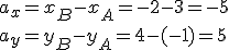 a_x=x_B-x_A=-2-3=-5\\ a_y=y_B-y_A=4-(-1)=5