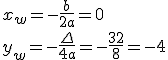 x_w=-\frac{b}{2a}=0\\y_w=-\frac{\Delta}{4a}=-\frac{32}{8}=-4