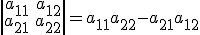 \left|\begin{array}a_{11}&a_{12}\\a_{21}&a_{22}\end{array}\right|=a_{11}a_{22}-a_{21}a_{12}