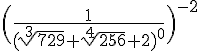 \Bigl(\frac{1}{(\sqrt[3]{729}+\sqrt[4]{256}+2)^0}\Bigr)^{-2}