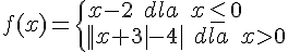 f(x)=\begin{cases}x-2 \quad dla \quad x\leq0\\||x+3|-4| \quad dla \quad x>0 \end{cases}