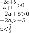 \frac{-2a+5}{a+1}>0\\-2a+5>0\\-2a>-5\\a<\frac{5}{2}