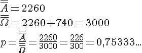 \overline{\overline{A}}=2260\\ \overline{\overline{\Omega}}=2260+740=3000\\ p=\frac{\overline{\overline{A}}}{\overline{\overline{\Omega}}}=\frac{2260}{3000}=\frac{226}{300}=0,75333...