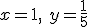 x=1, \ y=\frac{1}{5}